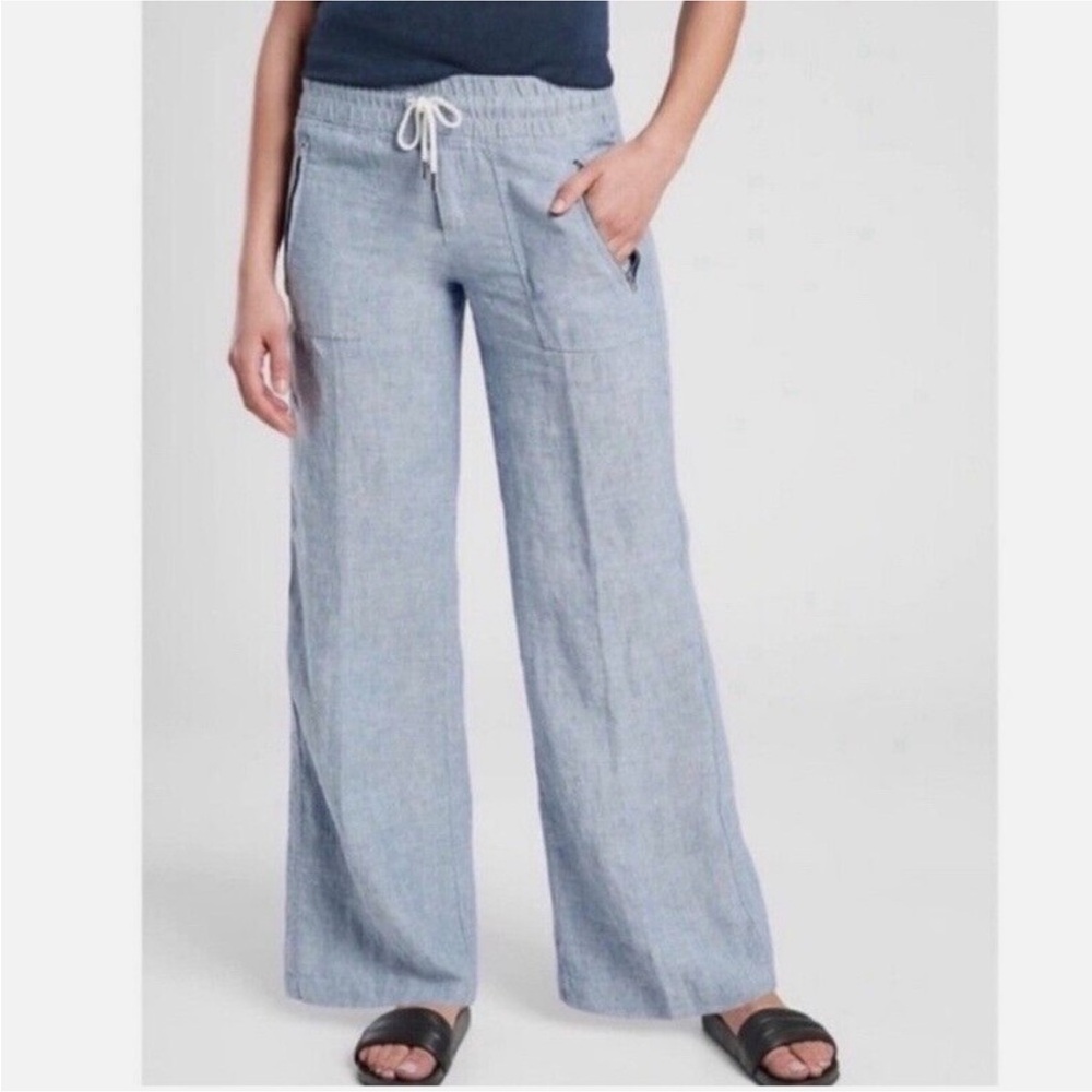 Athleta | Cabo Linen Wide Leg Pants Chambray Blue 4